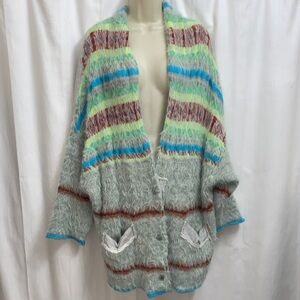 Free People Multicolor Striped Knit Oversized Long Cardigan